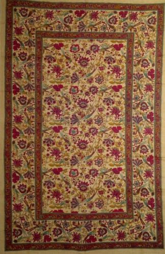 Handmade Birds of Paradise Tapestry Tabelcloth Coverlet 100% Cotton Mustard Full - Sweet Us