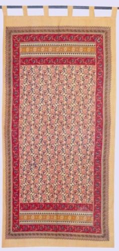 Handmade Floral Block Print Tab Top 100% Cotton Curtain Drape Panel 44x88 Red - Sweet Us