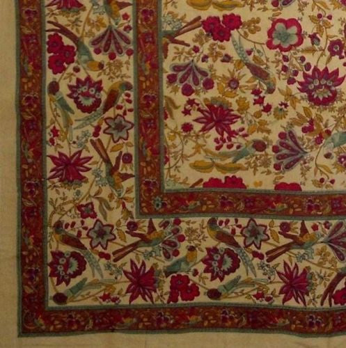 Handmade Birds of Paradise Tapestry Tabelcloth Coverlet 100% Cotton Mustard Twin - Sweet Us