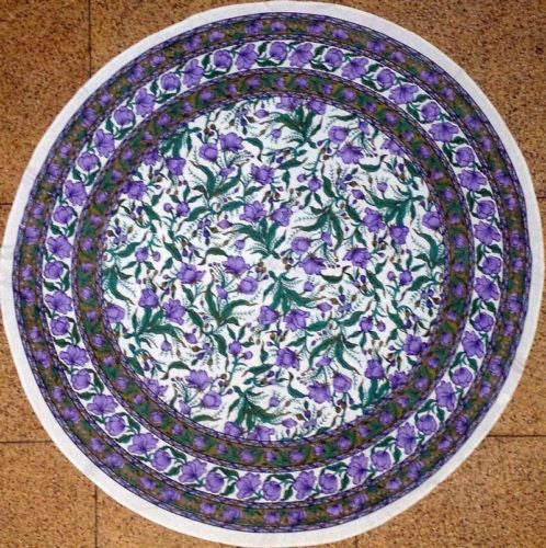 Cotton French Floral Tablecloth Round 72 inches Purple Green - Sweet Us