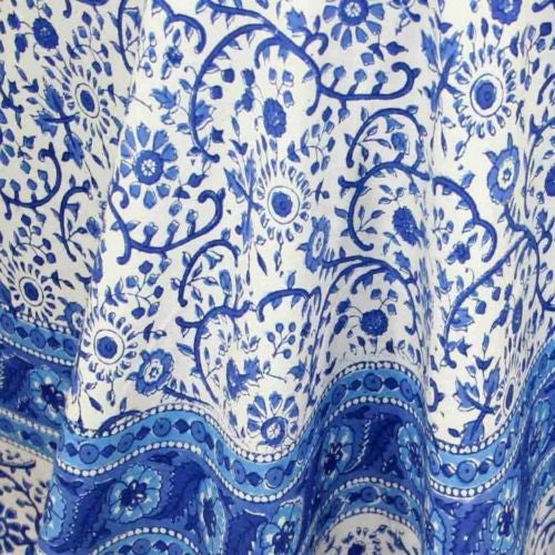 CLEARANCE SALE Handmade Cotton Floral Rajasthan Block Print Tablecloth 72" Round - Sweet Us