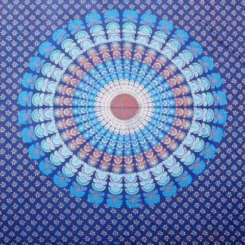 Handmade Sanganer Peacock Mandala 100% Cotton Tapestry Tablecloth Spread Full - Sweet Us