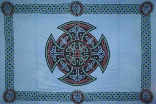 Handmade 100% Cotton Celtic Cross Spread Tapestry Tablecloth Coverlet Full Blue - Sweet Us