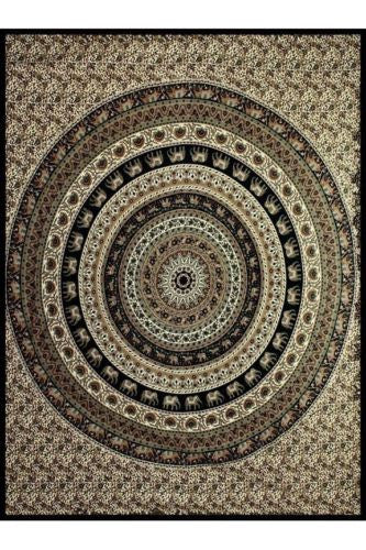 Handmade 100% Cotton Mandala Elephant Tapestry Tablecloth Spread 85x100 Brown - Sweet Us