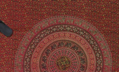 CLEARANCE Handmade Sanganer Floral Mandala 100% Cotton Tapestry Tablecloth Spread Full - Sweet Us