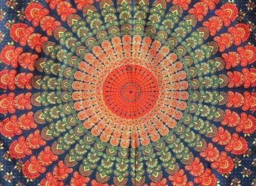 Handmade Sanganer Mandala 100% Cotton Tab Top Curtain Drape 44x88 Green Blue - Sweet Us