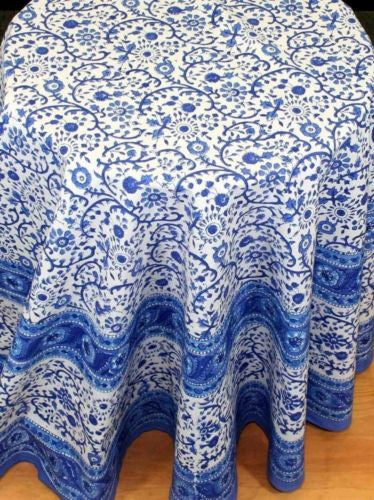 CLEARANCE SALE Handmade Cotton Floral Rajasthan Block Print Tablecloth 72" Round - Sweet Us