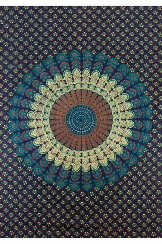 Handmade 100% Cotton Mandala Peacock Blue Tapestry Tablecloth Spread Twin 60x90 - Sweet Us