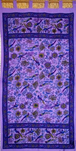 Handmade 100% Cotton Birds of Paradise Tab Top Curtain Drape Panel Purple 44x88 - Sweet Us