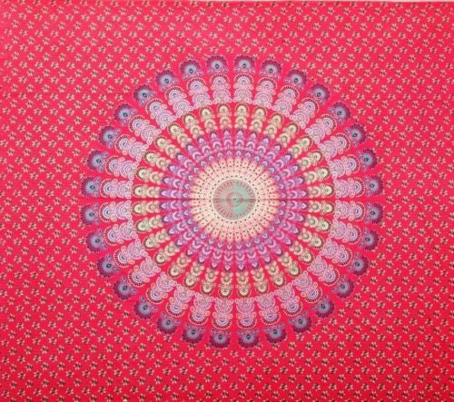 Clearance Sale Handmade 100% Cotton Sanganer Peacock Mandala Tapestry Tablecloth Spread Full - Sweet Us