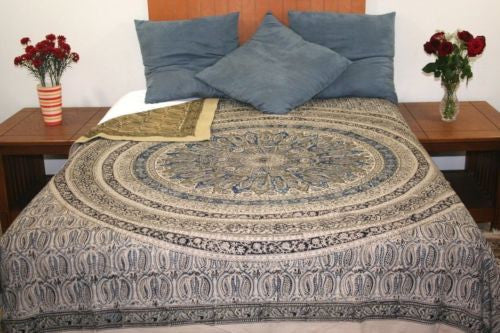 Reversible Duvet Cover Vegetable Dye Block Print Mandala Design Full Queen - Sweet Us