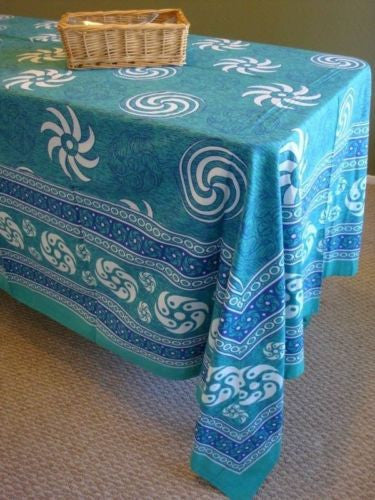 Cotton Sunflower Spiral Tapestry Bedspread Tablecloth Square Turquoise 87x90 - Sweet Us