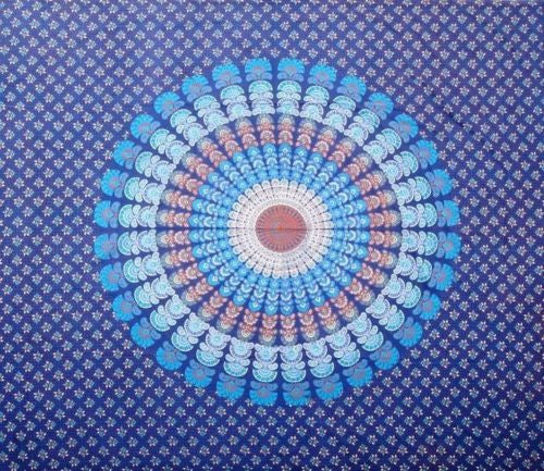 Handmade Sanganer Peacock Mandala 100% Cotton Tapestry Tablecloth Spread Full - Sweet Us