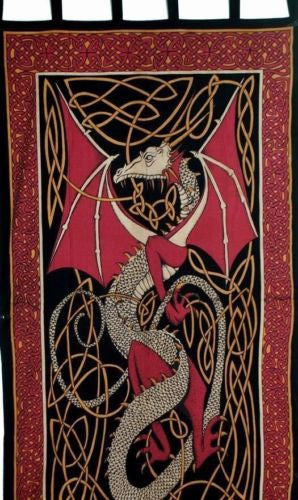 Handmade Celtic Dragon Tab Top 100% Cotton Curtain Drape Panel Brown 44x88 - Sweet Us