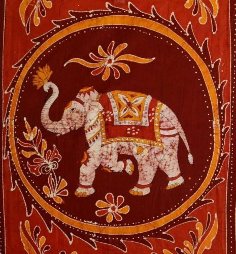 Handmade 100% Cotton Batik Elephant Bedspread Tapestry Tablecloth Twin Red - Sweet Us