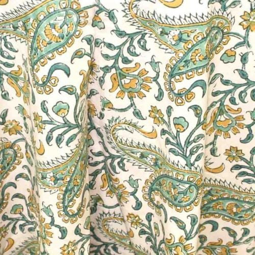 CLEARANCE Handmade Rajasthan Paisley Floral Block Print Tablecloth Cotton 72" Round - Sweet Us