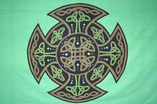 Handmade 100% Cotton Celtic Cross Tapestry Tablecloth Coverlet Full Green - Sweet Us
