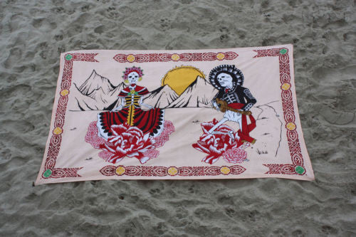 Handmade 100% Cotton Mexican Day of the Dead Tapestry Coverlet Bedspread 60x90 - Sweet Us