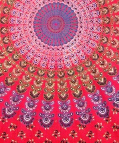 Handmade Sanganer Floral 100% Cotton Tab Top Curtain Drape Panel Red 44x88 - Sweet Us