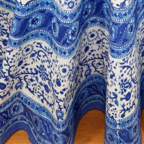 CLEARANCE SALE Handmade Cotton Floral Rajasthan Block Print Tablecloth 72" Round - Sweet Us