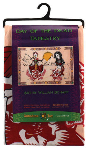 Handmade 100% Cotton Mexican Day of the Dead Tapestry Coverlet Bedspread 60x90 - Sweet Us