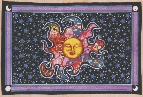 CLEARANCE Psychedelic Celestial Dreaming Sun Handmade Cotton Tapestry Tablecloth - Sweet Us