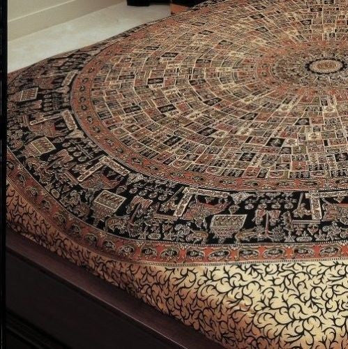 Clearance Sale Jaipur Bagru Mandala Tapestry Tablecloth Throw Coverlet Bedspread Gorgeous Twin - Sweet Us