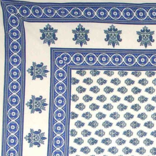 Handmade Blue Floral Monotone Buti 100% Cotton Tablecloth 60x60 Square - Sweet Us