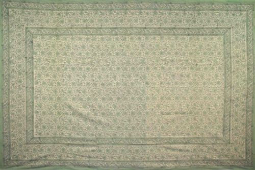 Clearance Sale Handmade Daisy Chain Floral Block Print Cotton Tablecloth Green 60x90 Rectangle - Sweet Us