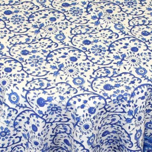 CLEARANCE SALE Handmade Cotton Floral Rajasthan Block Print Tablecloth 72" Round - Sweet Us