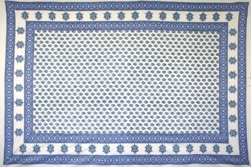 Handmade Blue Floral Monotone Buti 100% Cotton Tablecloth 60x60 Square - Sweet Us