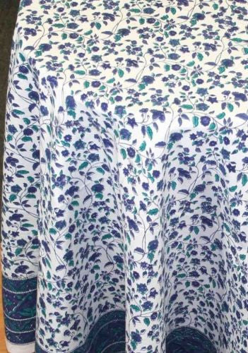 Handmade Fleur De Lis Floral Tablecoth 100% Cotton 72" Round Gorgeous - Sweet Us