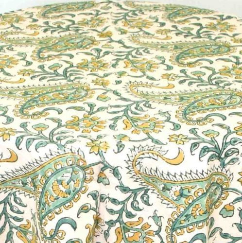 CLEARANCE Handmade Rajasthan Paisley Floral Block Print Tablecloth Cotton 72" Round - Sweet Us