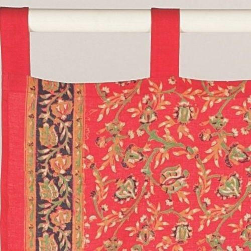Handmade Floral Vine Tab Top Curtain 100% Cotton Drape Door Panel 44x88 Red - Sweet Us