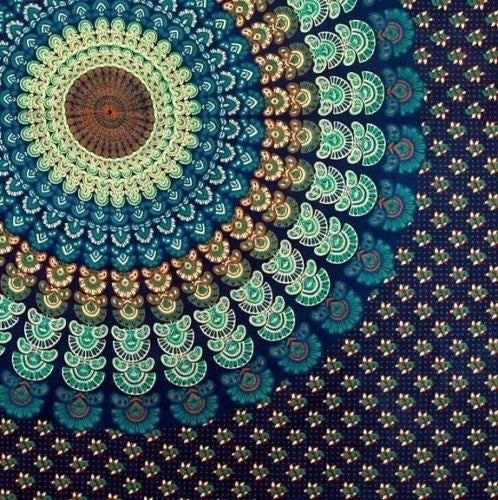 Handmade 100% Cotton Mandala Peacock Blue Tapestry Tablecloth Spread Twin 60x90 - Sweet Us