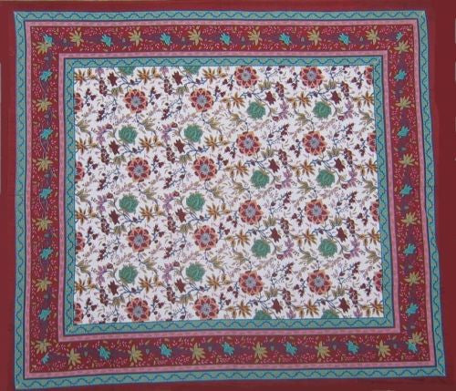 Handmade Floral 100% Cotton Tablecloth Tapestry Coverlet Wall Hang 60x88 Red - Sweet Us