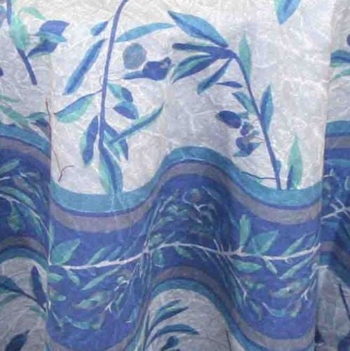 Handmade Floral Border Vine 100% Cotton Tablecloth 72" Round Gorgeous Gray Blue - Sweet Us