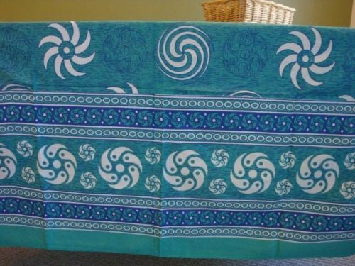 Handmade 100% Cotton Sunflower Spiral Tablecloth Tapestry Spread Turquoise 60x88 - Sweet Us