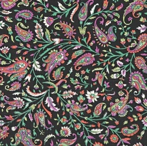 Unique Handmade Paisley Floral Scarf Bandana 100% Cotton 42x42 Black Green - Sweet Us