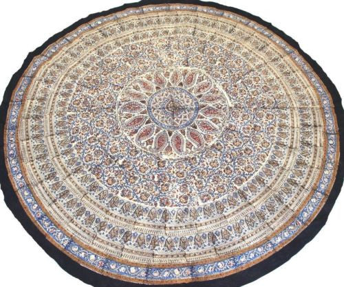 CLEARANCE Handmade Kalamkari Block Print Tablecloth Cotton Earthy 72" Round - Sweet Us