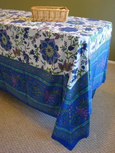 Handmade 100% Cotton Floral Print Tapestry Tablecloth Bedspread 60x88 Blues Twin - Sweet Us