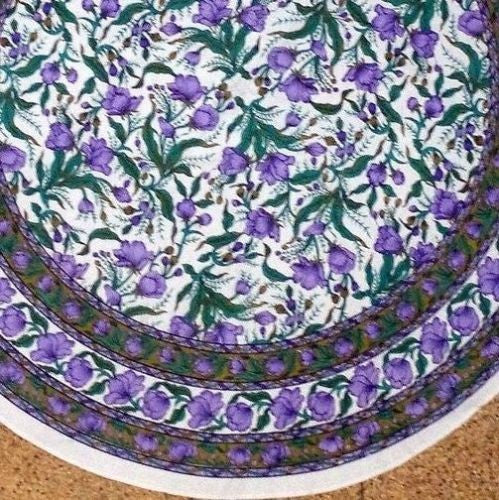 Cotton French Floral Tablecloth Round 72 inches Purple Green - Sweet Us