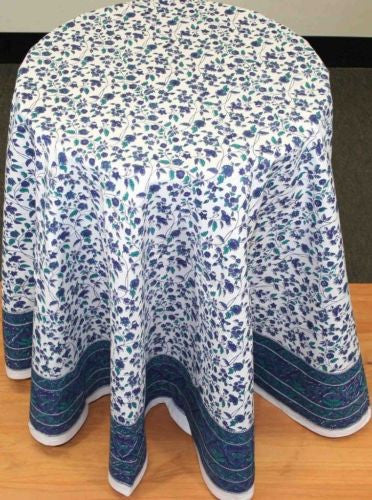 Handmade Fleur De Lis Floral Tablecoth 100% Cotton 72" Round Gorgeous - Sweet Us