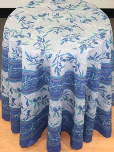 Handmade Floral Border Vine 100% Cotton Tablecloth 72" Round Gorgeous Gray Blue - Sweet Us