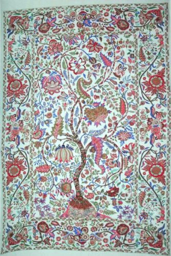 Tree of Life Print Cotton Wall Hanging Tapestry Bedspread- Light Green-Full - Sweet Us