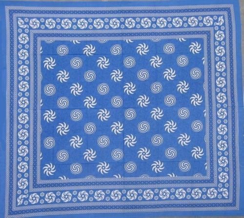 Handmade 100% Cotton Sunflower Spiral Tablecloth Tapestry Bedspread Blues 60x88 - Sweet Us