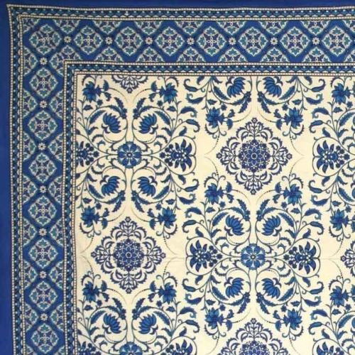 Handmade Victorian Bloom Floral Tablecloth 100% Cotton Blue 60x90 Rectangle - Sweet Us