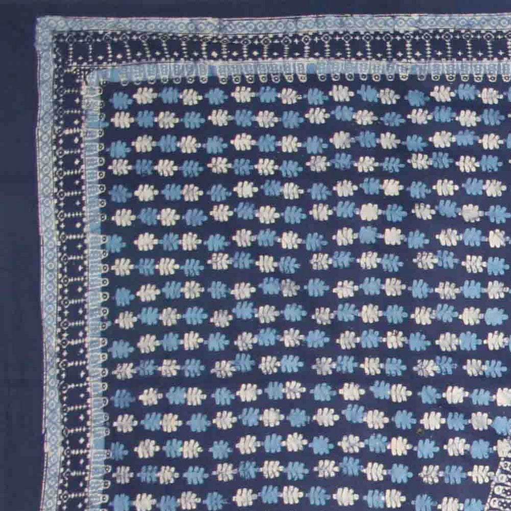 Handmade Cotton Batik Tulsi Leaf Mandala Tapestry Tablecloth Spread Blue Full - Sweet Us