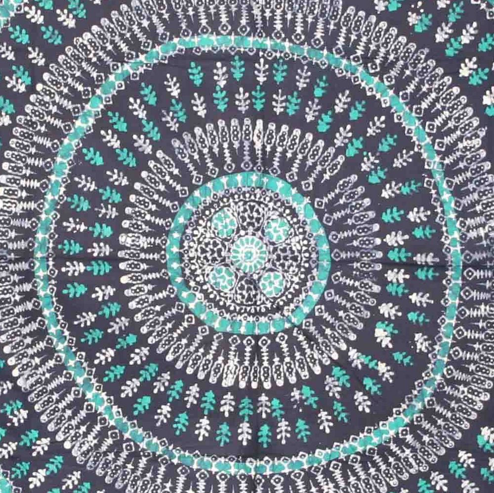 Handmade Cotton Batik Tulsi Leaf Mandala Tapestry Tablecloth Spread Green Queen - Sweet Us