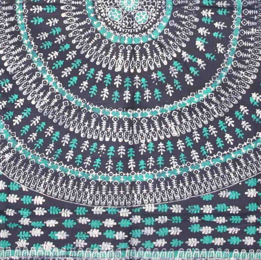 Handmade Cotton Batik Tulsi Leaf Mandala Tapestry Tablecloth Spread Green Queen - Sweet Us